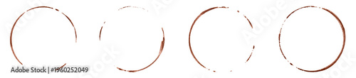 Photography Set of 4 hand-painted watercolor circle elements, coffee stains on transparent b
