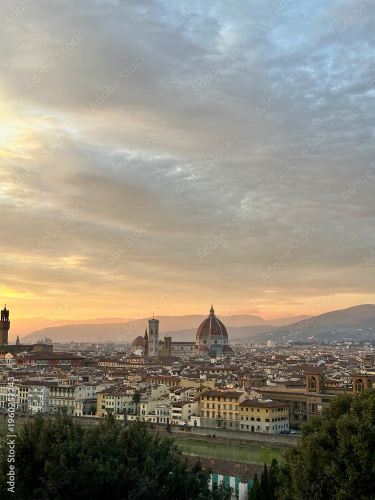 Fototapeta premium Panoramic sunset view over Florence skyline with the iconic Cathedral of Santa Maria del Fiore