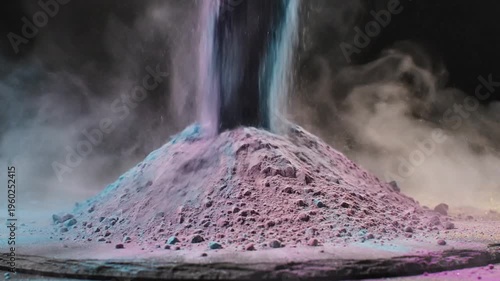 Powder dust cascade in neon colors on dark surface