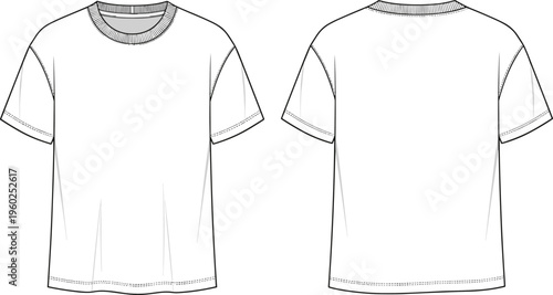 minimalist t shirt front and back view mockup with ribbed collar design isolated on white background apparel template