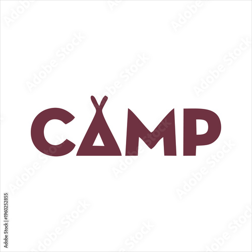 Minimalist CAMP wordmark logo with wigwam
