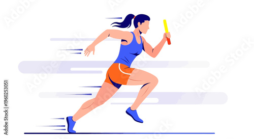 Dynamic Athletic Woman Sprinting With Baton A Symbol Of Speed And Determination