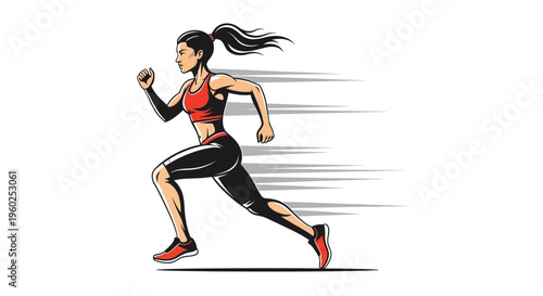 Dynamic Athletic Woman Sprinting With Speed Lines Energetic Motion