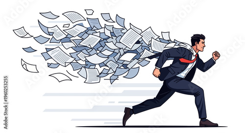 Dynamic Businessman Running With Papers In High Motion Speed