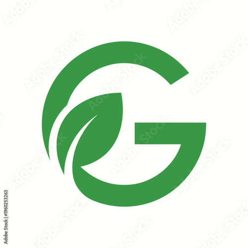 G letter with green leaf vector logo design, eco friendly and nature inspired emblem, organic product branding, environmental illustration, sustainable and fresh.