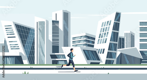 Dynamic Cityscape Runner Illustrating Modern Urban Wellness and Active Living