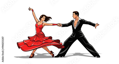 Dynamic Couple Performing Latin Ballroom Dance Routine