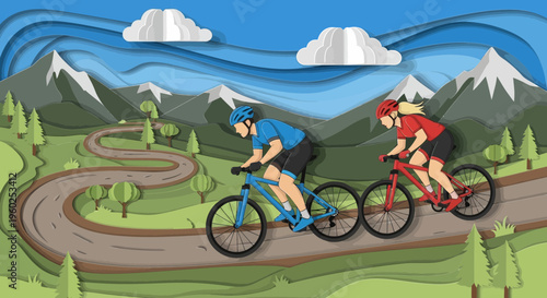 Dynamic Duo Embarking On Scenic Mountain Biking Adventure