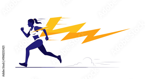 Dynamic Female Runner Captures Speed and Energy with Lightning Trails