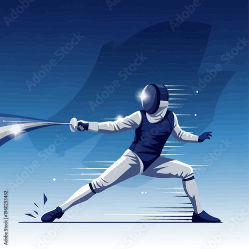 Dynamic Fencer In Motion With Sword Strike And Speed Lines