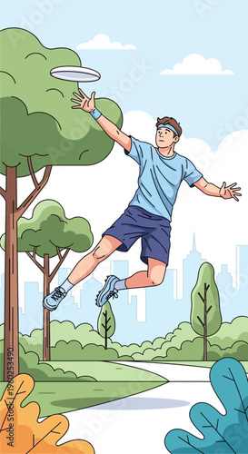 Dynamic Frisbee Thrower Captures Athletic Park Performance