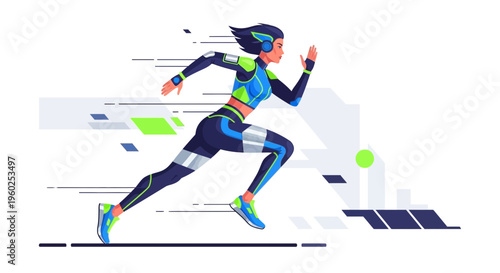 Dynamic Futuristic Female Runner In High-Speed Motion