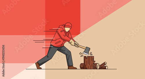 Dynamic Lumberjack Chopping Wood With Intense Force Representing Hard Work And Determination