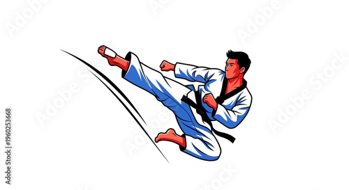 Dynamic Martial Artist Executes Powerful High Kick Mid-Air