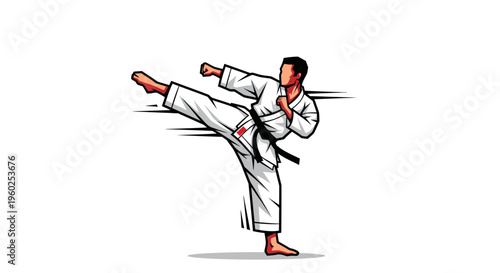 Dynamic Martial Artist Executes Powerful Side Kick In Modern Graphic Style