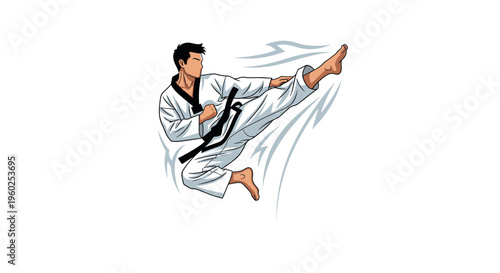 Dynamic Martial Arts Master Executing A Powerful Flying Kick