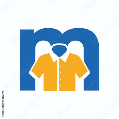 M letter with shirt vector logo design, modern laundry or clothing brand emblem, clean and minimalist design, apparel industry illustration, stylish and contemporary.