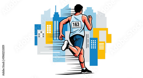 Dynamic Runner Sprinting Through Abstract Urban Landscape Motion Blur Effect