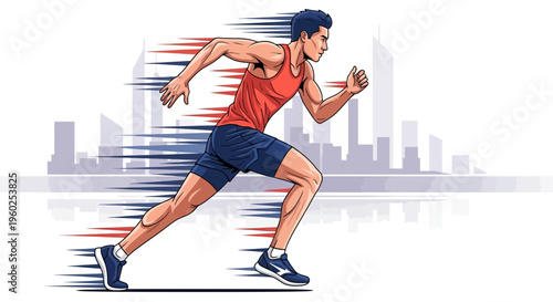 Dynamic Runner Sprinting Through Cityscape Motion Blur