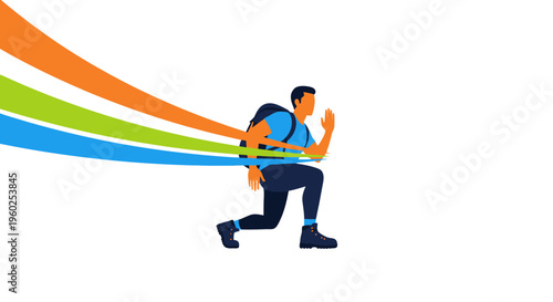 Dynamic Runner With Colorful Streaks Moving Forward Fast