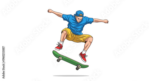 Dynamic Skateboarder Executes Mid-Air Trick With Exuberant Motion