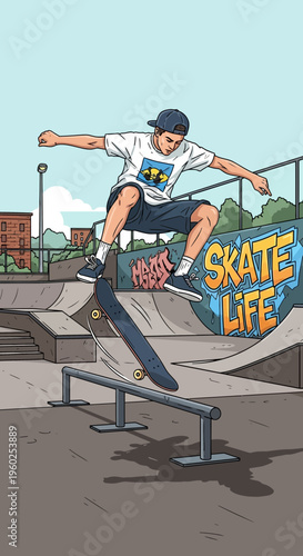 Dynamic Skateboarder Captures The Thrill Of Urban Skateboarding Culture And Extreme Sports