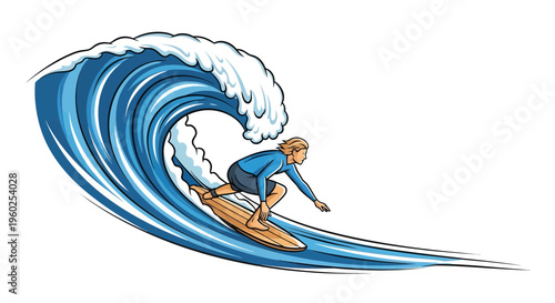 Dynamic Surfer Riding A Powerful Ocean Wave With Athletic Grace
