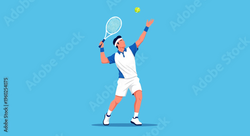 Dynamic Tennis Player Serving With A Racquet And Ball