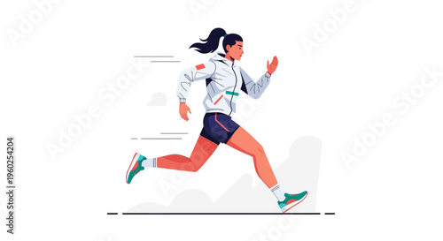 Dynamic Woman Runner Sprinting Forward in Athletic Gear With Speed Lines