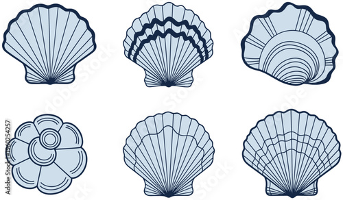Seashell Line Art Collection with Decorative Ocean Shell Shapes, Marine Elements and Minimal Outline Designs for Beach, Summer and Coastal Illustration Projects