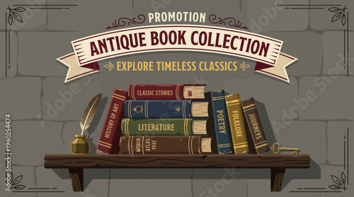 Antique Book Collection Promotion on Shelf