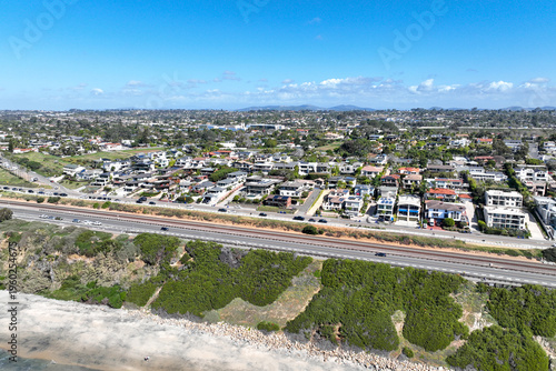 Aerial drone photo of Cardiff with nice house, West Coast of California, Encinitas, United States of America