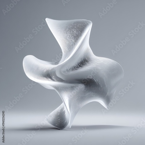 A translucent, abstract sculpture with flowing lines and a soft gradient background