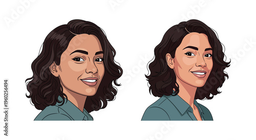 Woman with dark curly hair smiling.