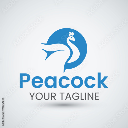 Modern Blue Peacock Logo in Circular Negative Space Design