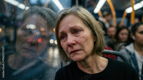 Sad Teary Eyed Woman Looking Through Window At Night Representing Depression And Loneliness
