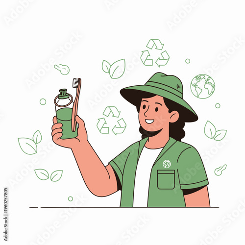 Eco-Conscious Individual Embracing Sustainable Personal Care Practices