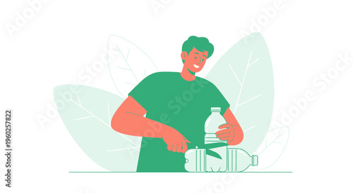 Eco-Conscious Person Engaged in Plastic Bottle Upcycling Creative Process