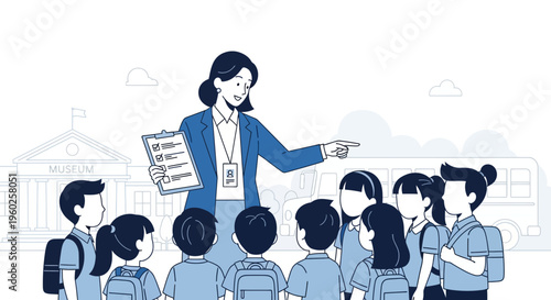 Educational Field Trip To A Museum With A Teacher And Students