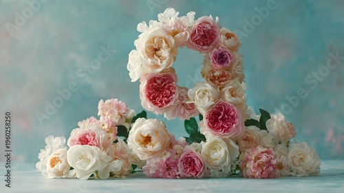 Elegant Floral Arrangement of Roses Forming the Letter R.