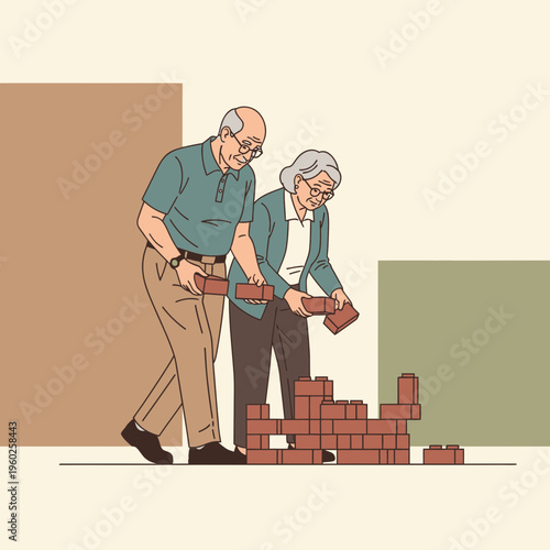 Elderly Couple Building Together Symbolizing Partnership And Future