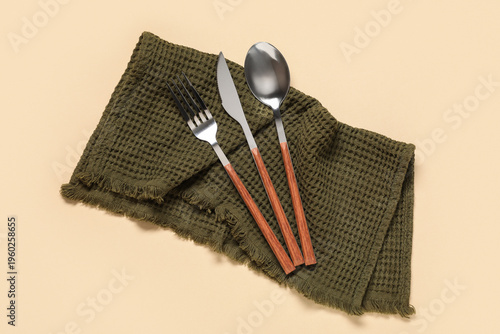 Silver cutlery with napkin ...