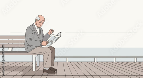 Elderly Gentleman Relaxing Outdoors While Reading The Daily News