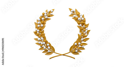 Golden Laurel Wreath with White and Gold Berries