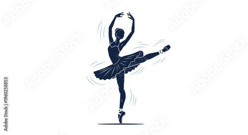 Elegant Ballerina Dancer Silhouette In Motion On White Background