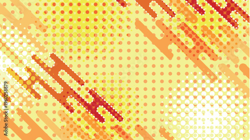 Abstract Yellow Orange Background With Halftone Pattern And Dynamic Lines