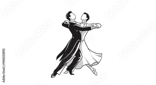 Elegant Couple Dancing Ballroom Style In Classic Formal Attire