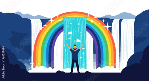 Embracing Inner Peace Amidst Natural Splendor And A Vibrant Rainbow