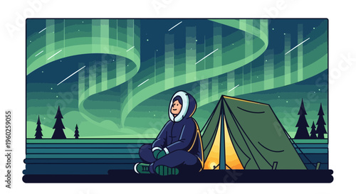 Embracing The Arctic Sky A Solitary Camper Watches The Aurora Borealis Dance