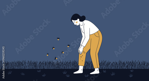 Enchanting Evening Encounter Capturing Fireflies Amidst Summer Night Serenity